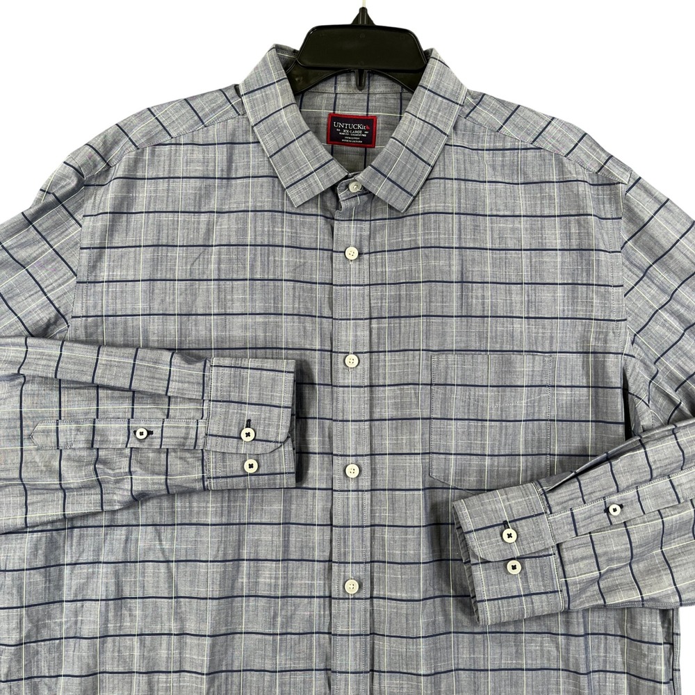 UNTUCKit Slim Fit Wrinkle Free Button Down Shirt Mens XXL Blue Grid Casual